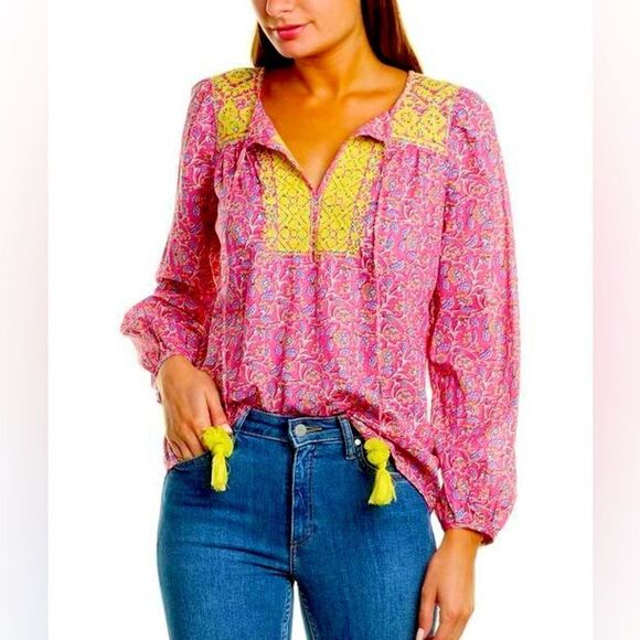 J Crew Embroidered Cotton Voile Top in Block Print - Picture 1 of 13